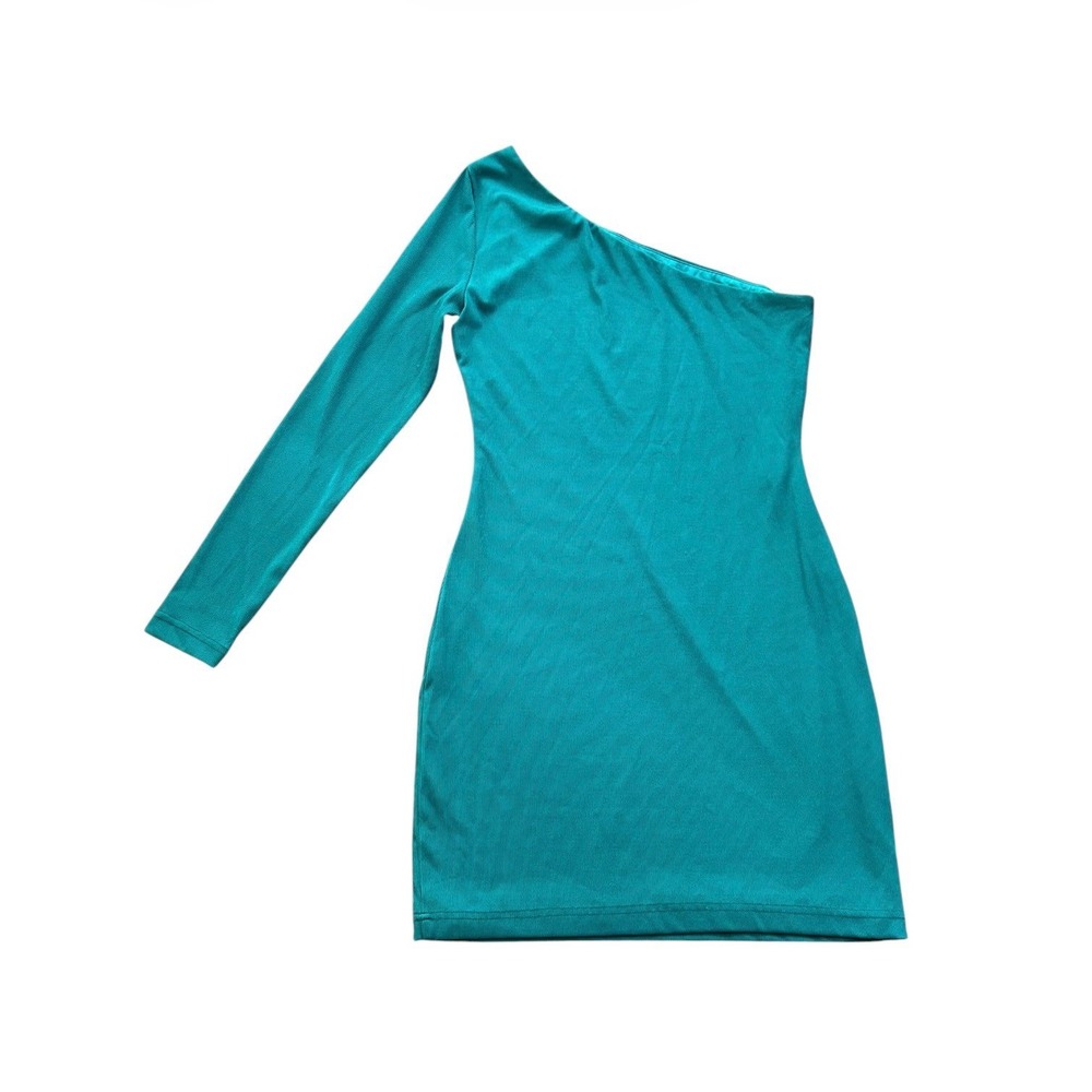 Lovers + Friends Shelby One Shoulder Mini Dress Hunter Green Ribbed Size S - Picture 3 of 6